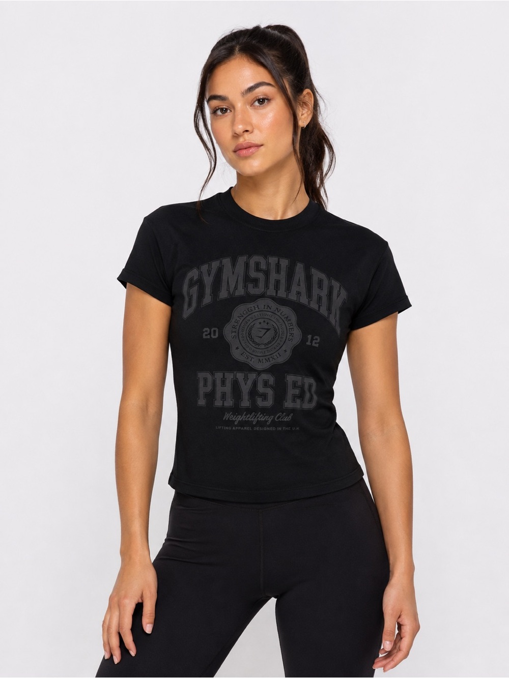Gymshark Phys Ed Graphic Body Fit T-Shirt Black Tonal Logo Size XL